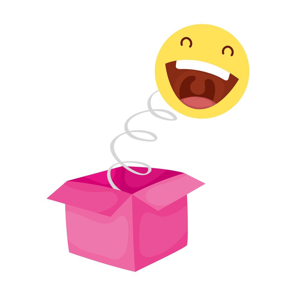 cara de emoji loco en caja sorpresa día de los tontos vector