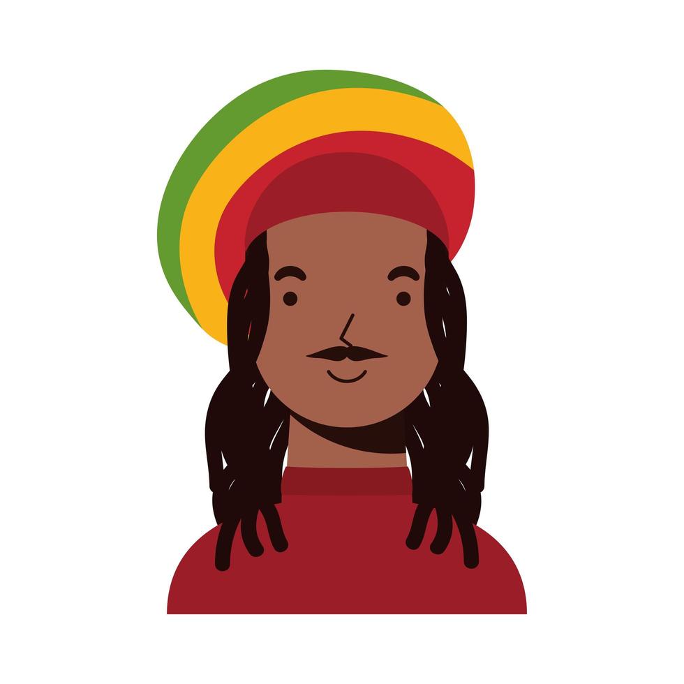 Hombre étnico afro con icono de personaje de sombrero jamaicano vector
