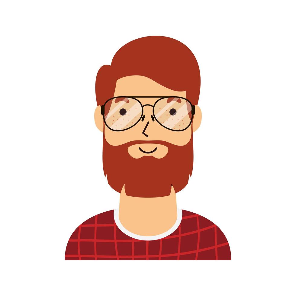 Hombre joven con barba y gafas, personaje de avatar. vector