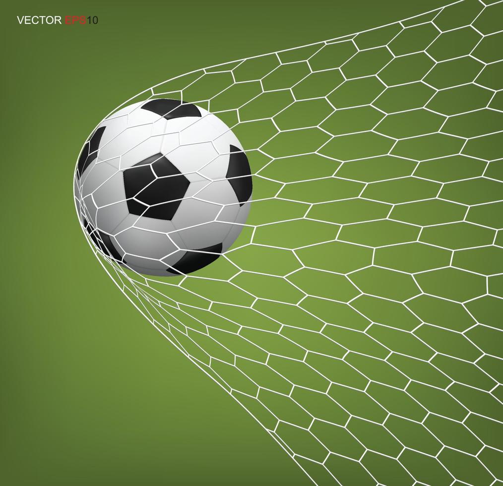 Balón de fútbol en portería y red blanca. vector. vector