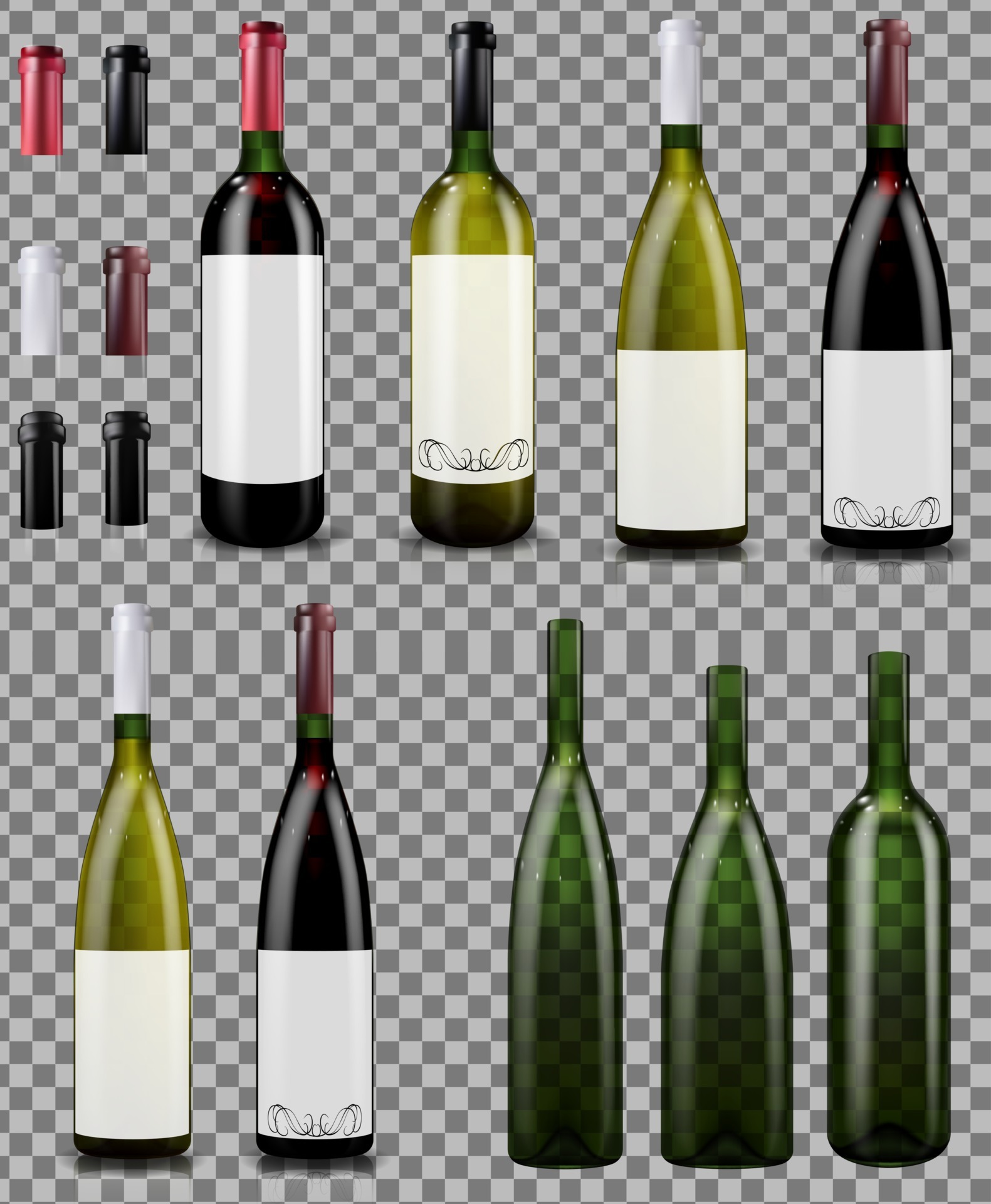 Red and white wine bottles. Empty wine bottles. 4219957 Vector Art at Vecteezy