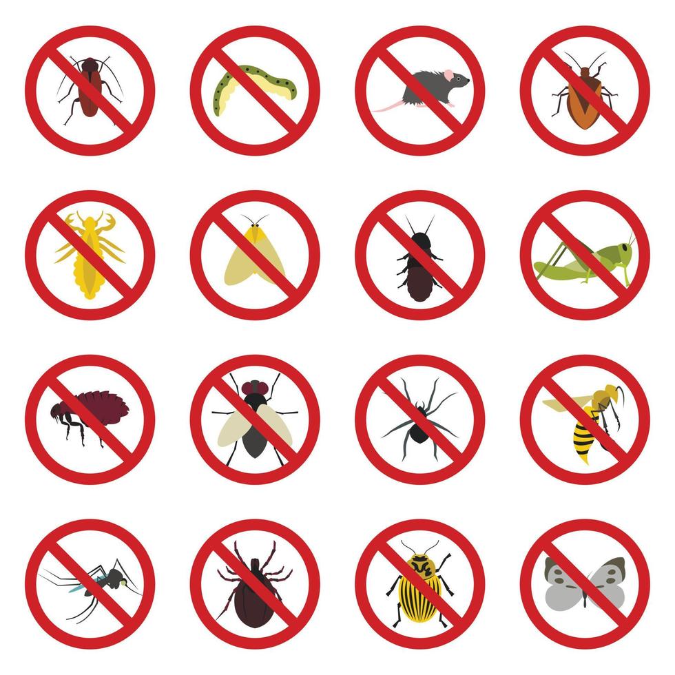 ningún signo de insectos, conjunto de iconos de estilo plano vector