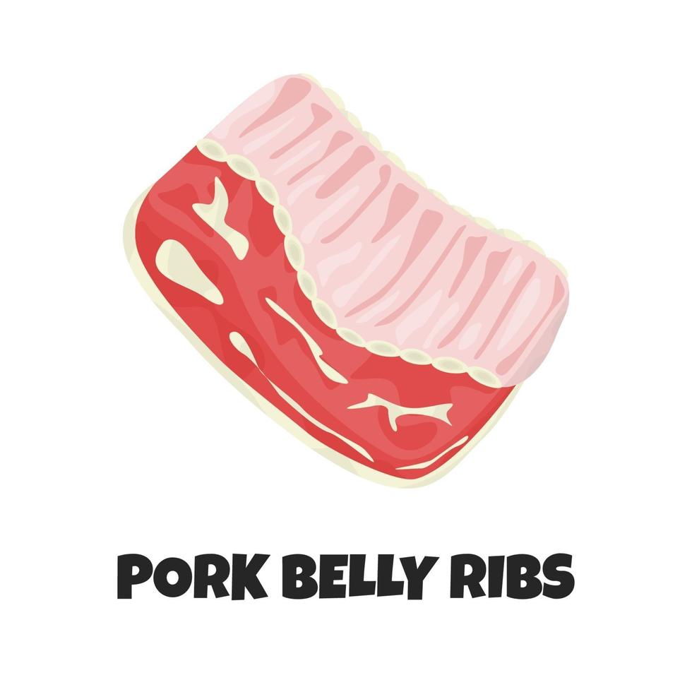 Vector Realistic Illustration of Pork Belly Ribs. Concept Design of Meat Product in Cartoon Flat Style. Uncooked Ingredient for Carnivore Diet. Raw Piece of Meat for Poster, Banner and so on