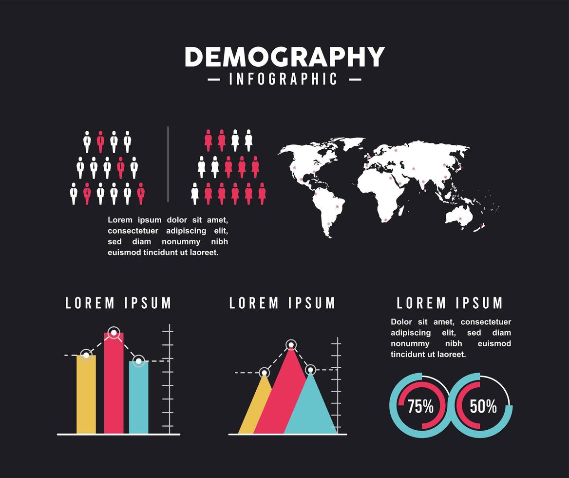 demography infographic six icons vector