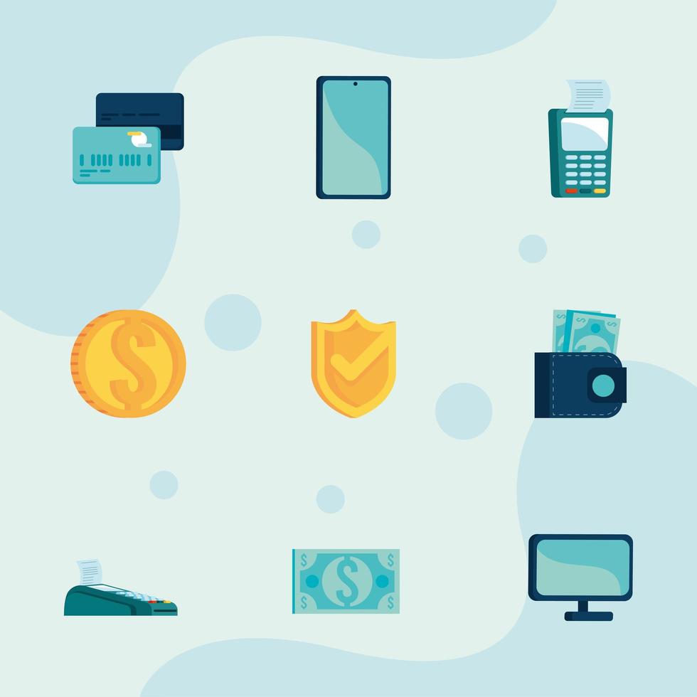 nine mobile transaction icons vector