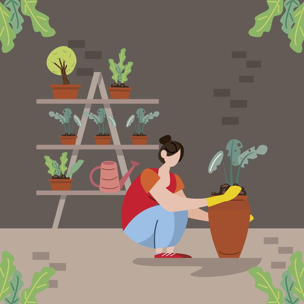 woman planting scene vector