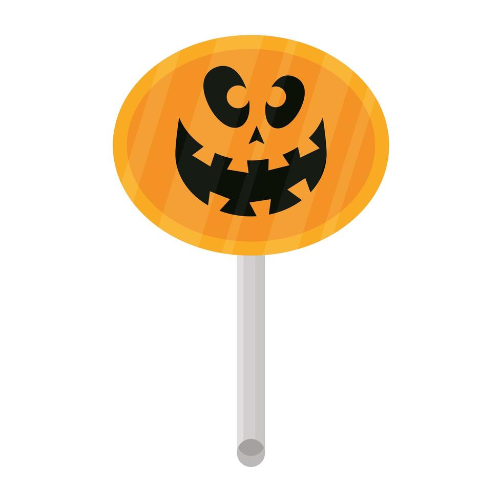 piruleta de halloween con cara de calabaza colorido icono vector
