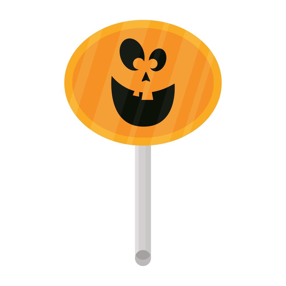 piruleta de halloween con cara de calabaza colorido icono vector