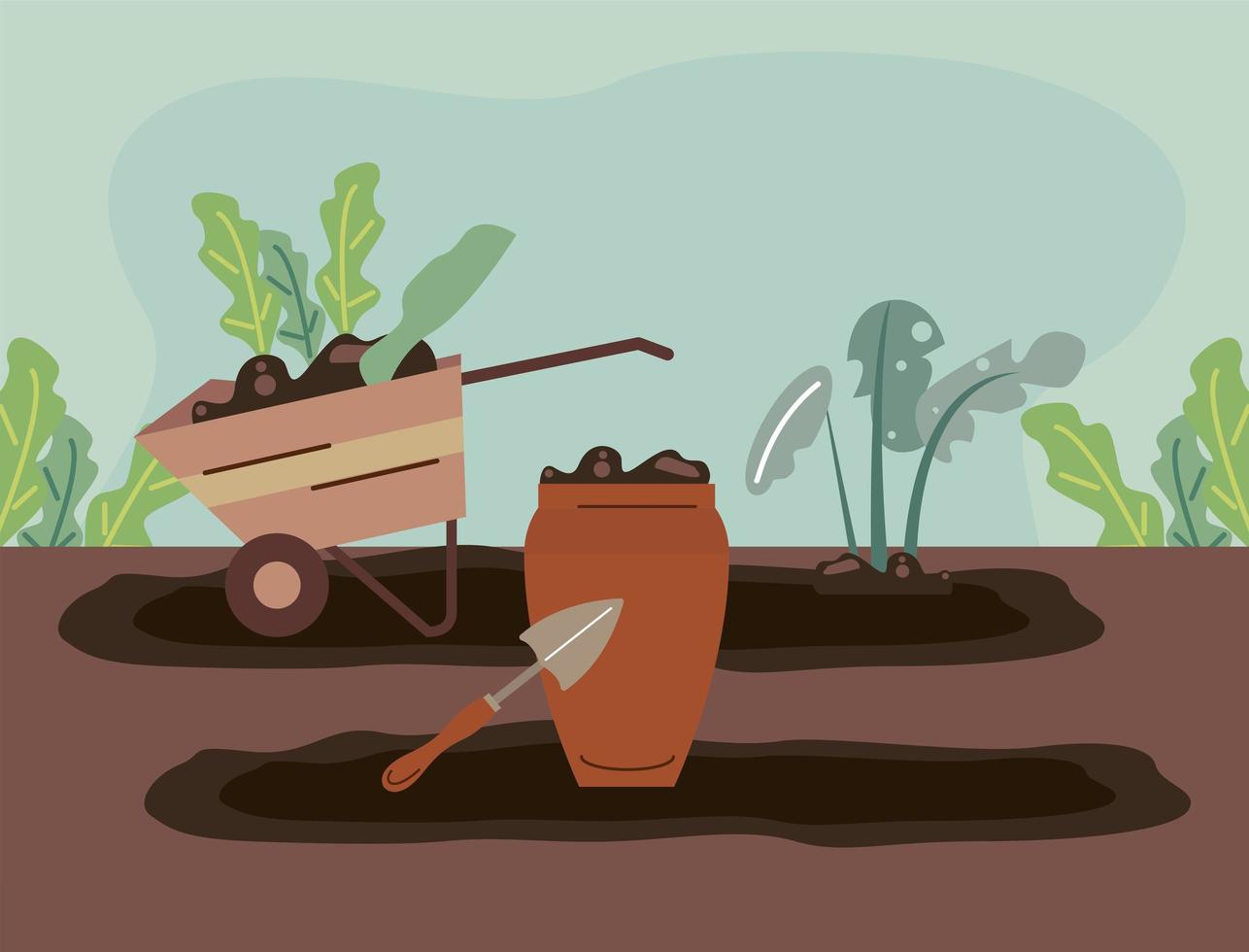 planting garden scene vector