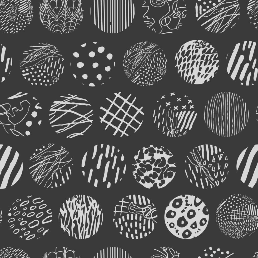Vector modern black and white seamless background with hand drawn abstract round elements, doodles. Use it for wallpaper, textile print, pattern fill, web, texture, wrapping paper, design presentation