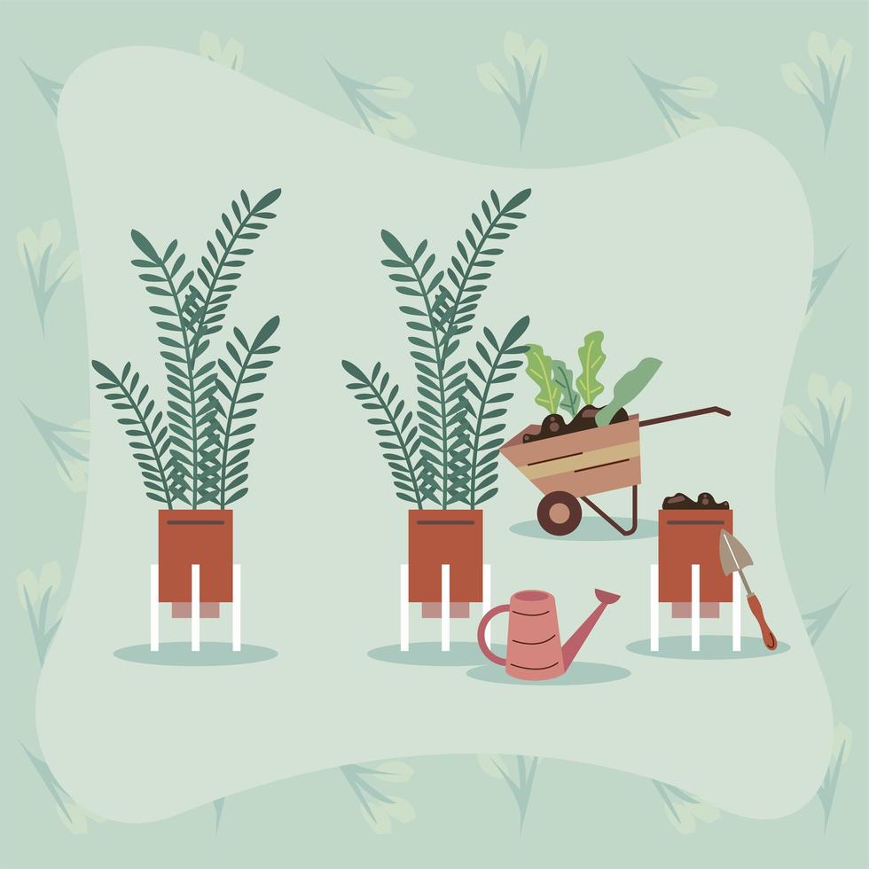 houseplants and farm tools vector