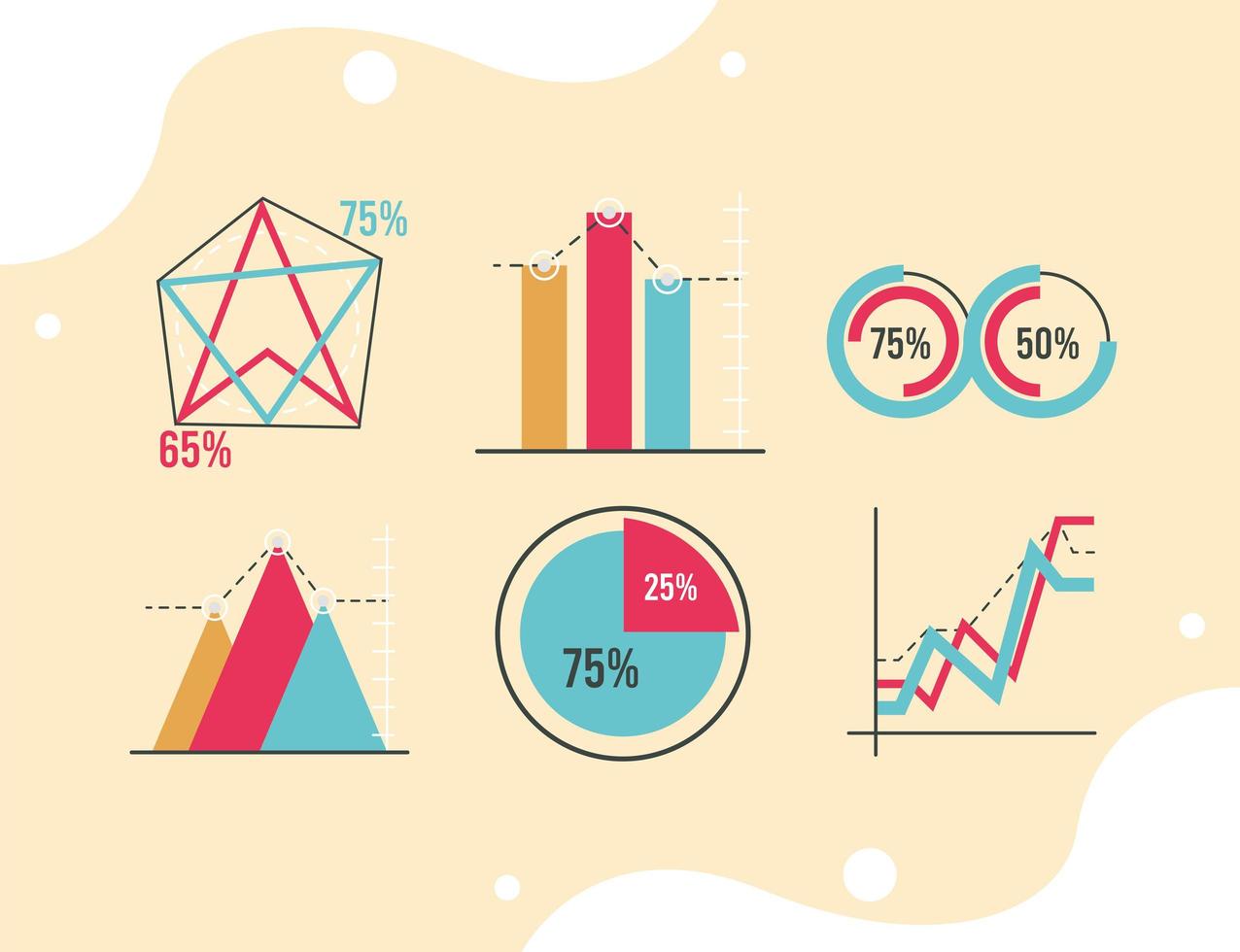 seis estadísticas de infografías vector