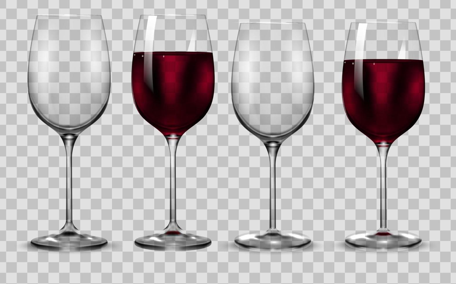 Copa de vino tinto de transparencia vacía y completa. vector. vector