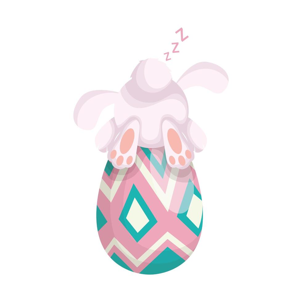 cute easter little rabbit sleeping in egg painted character vector