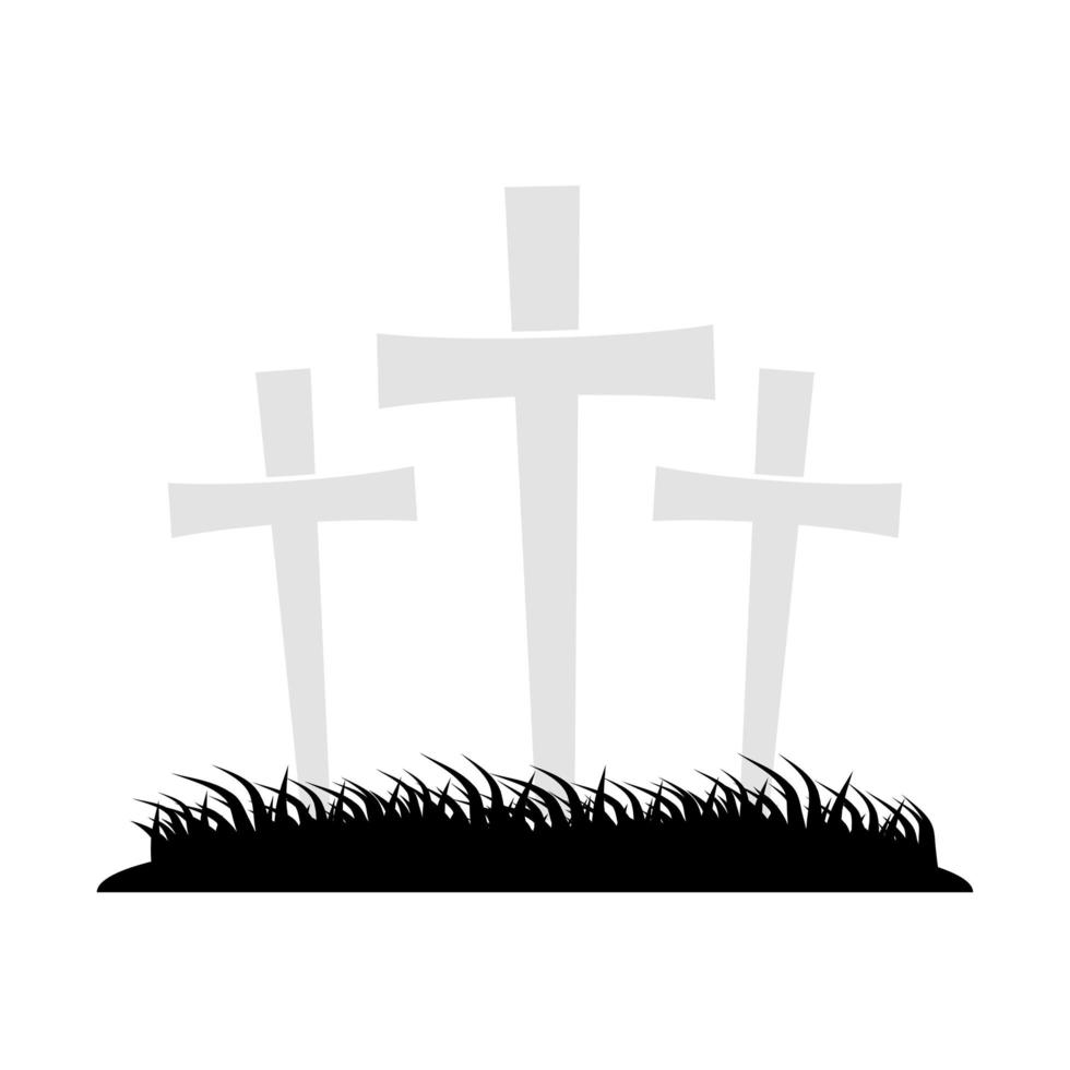 Tumbas del cementerio con cruces icono aislado vector