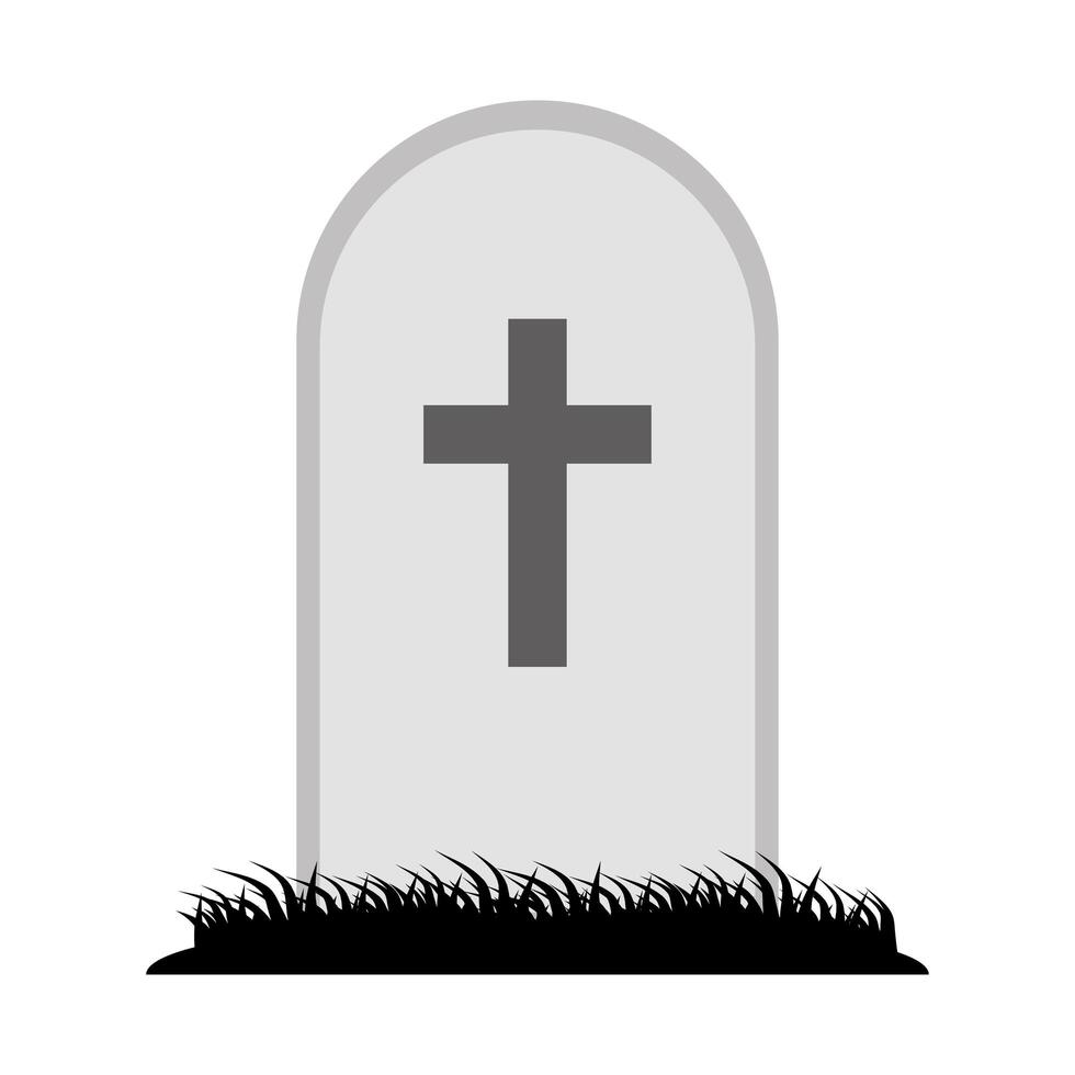 cemetery tomb with cross and grass isolated icon vector