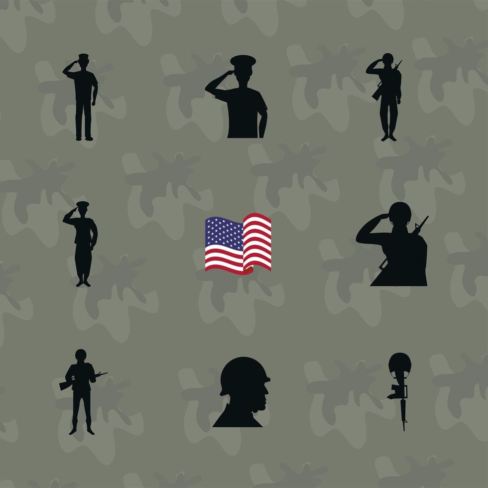 nine veterans day silhouettes vector