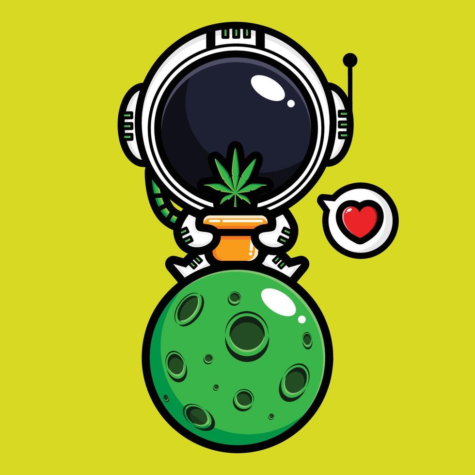 cute astronaut and marijuana leaf vector