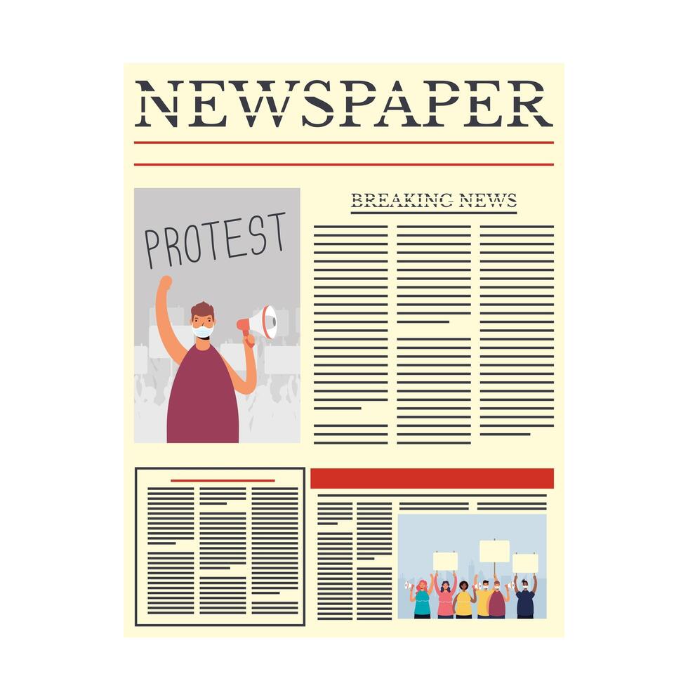 news paper communication with man protest wearing medical mask vector
