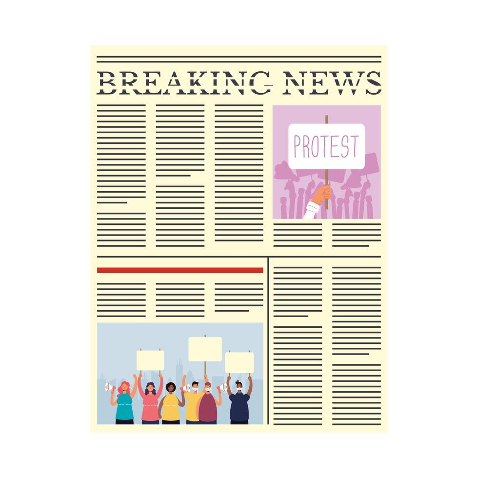 news paper with people protesting for covid19 vector