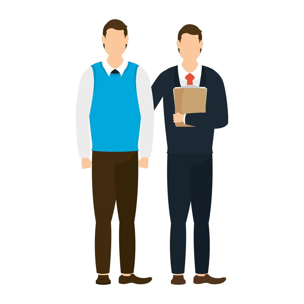 elegant businessmen workers with documents avatars characters vector