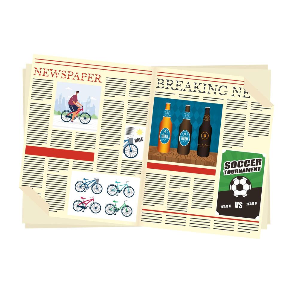 news papers open with beers drink and soccer vector