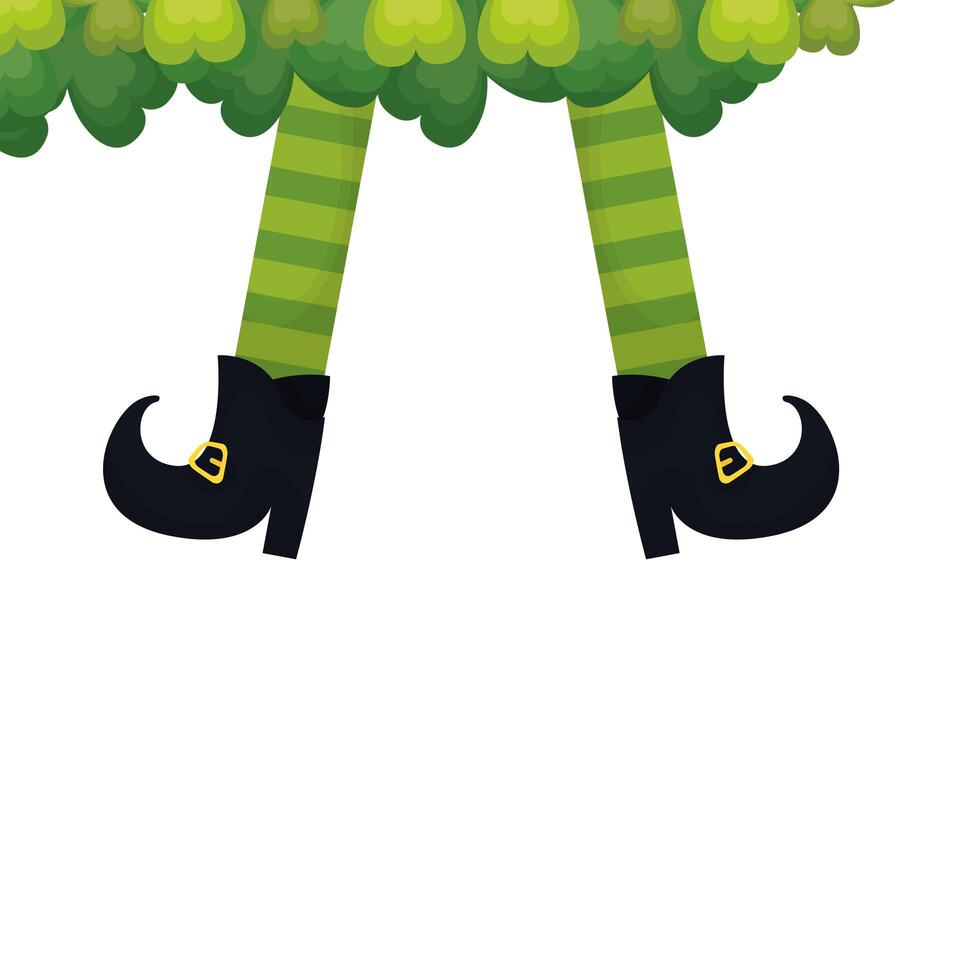 saint patrick leprechaun legs with boots and clovers vector