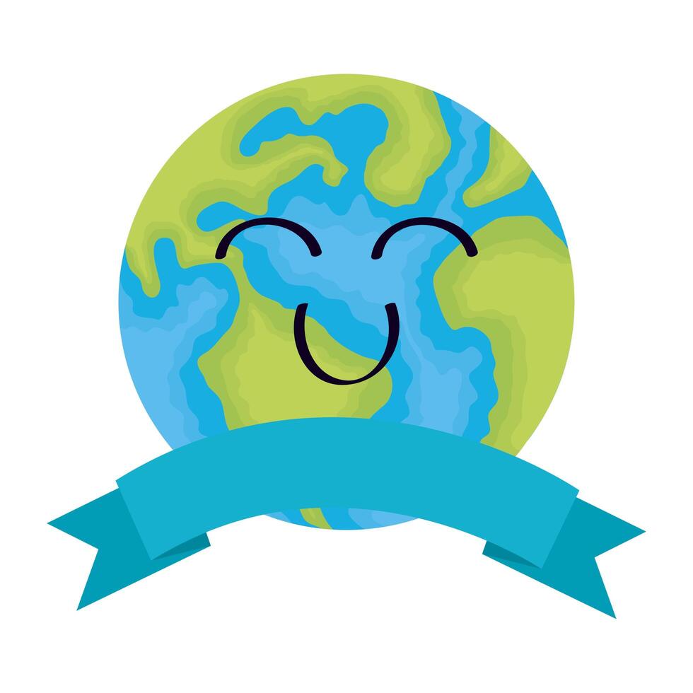 world planet earth comic face and ribbon vector