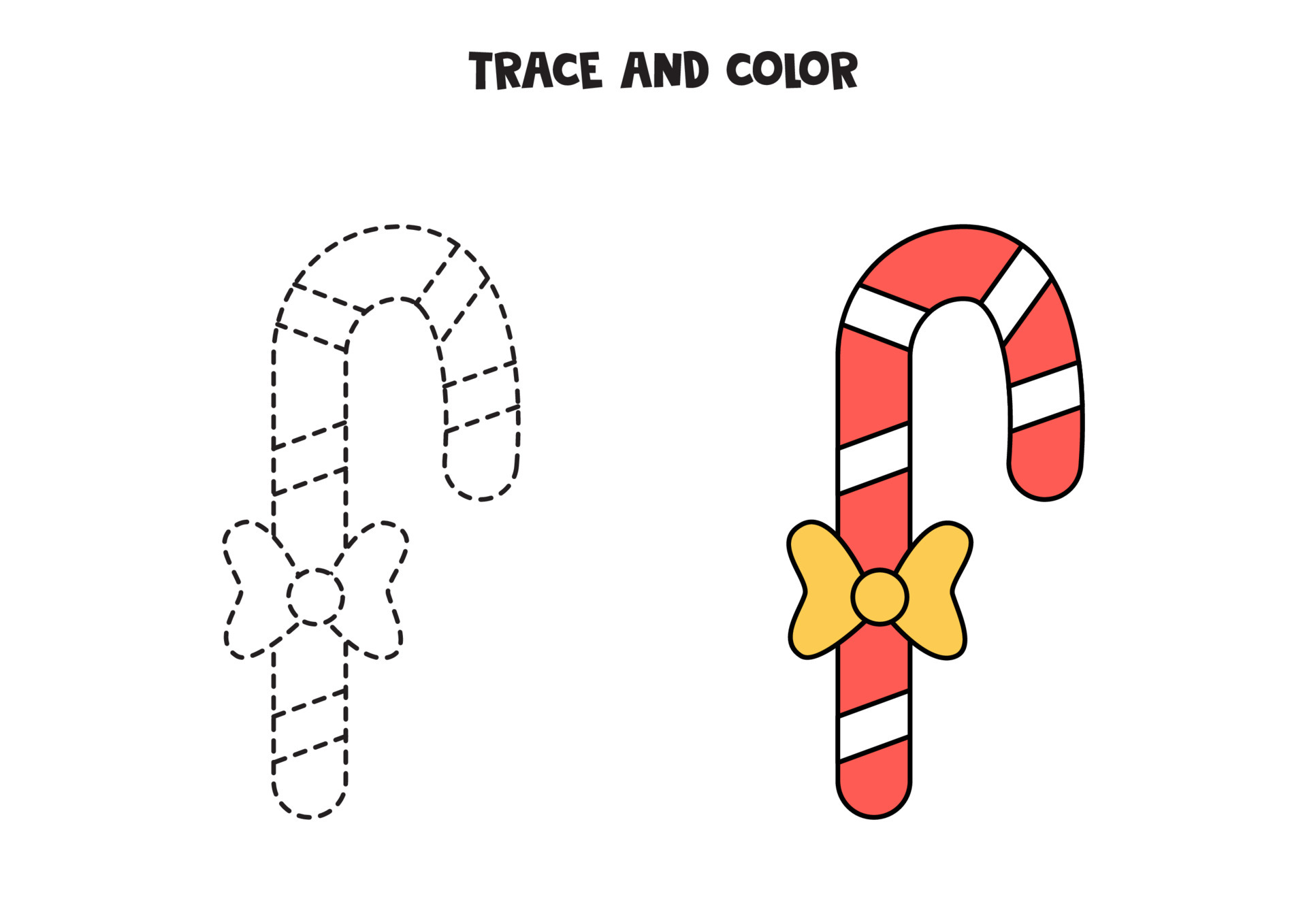 Trace and color Christmas candy. Worksheet for kids. 4220532 Vector Art