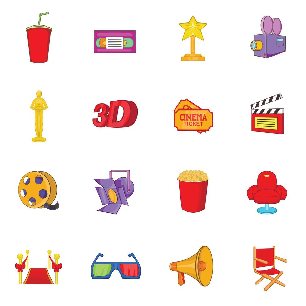 Cinema icons set, cartoon style vector