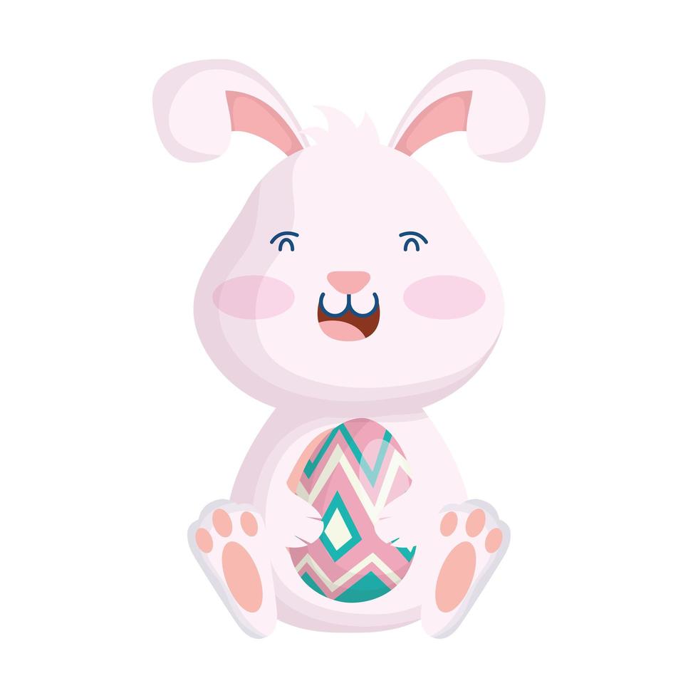 cute easter little rabbit lifting egg paint character vector