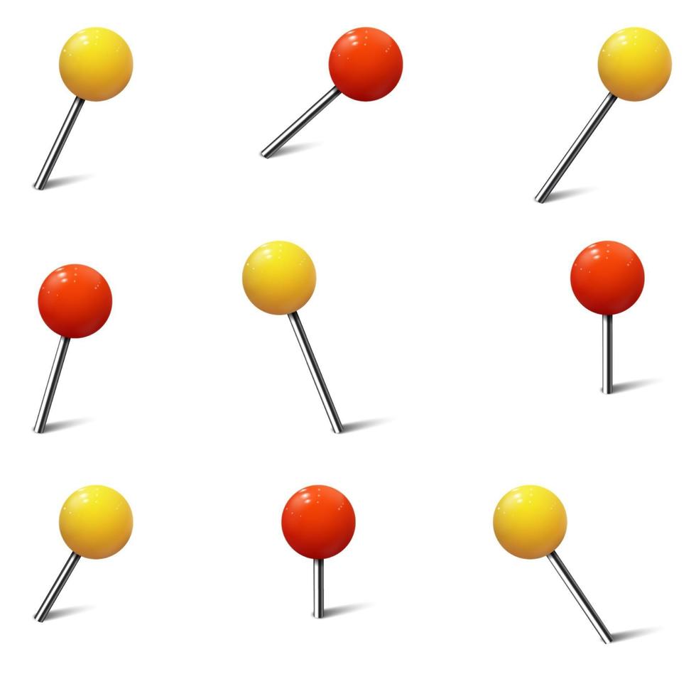 varios marcadores de colores, tachuelas de mapa y alfileres vector