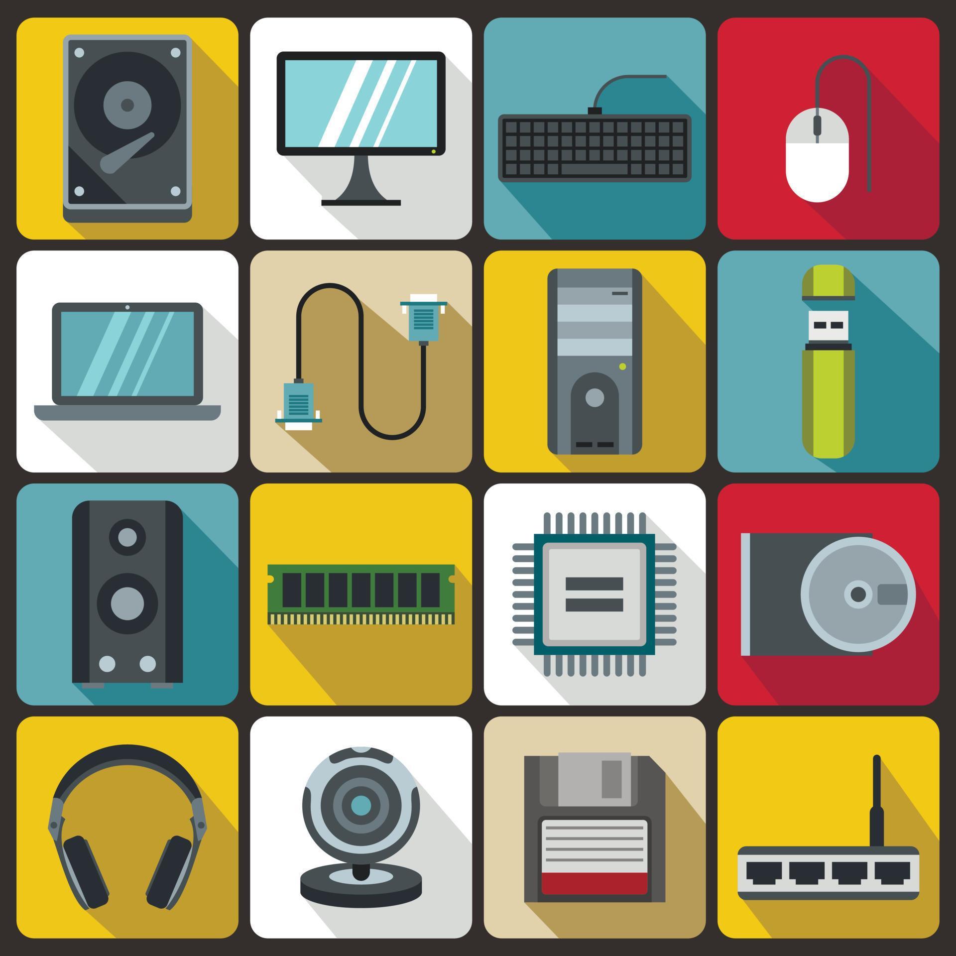 Computer icons set, flat style 4220637 Vector Art at Vecteezy