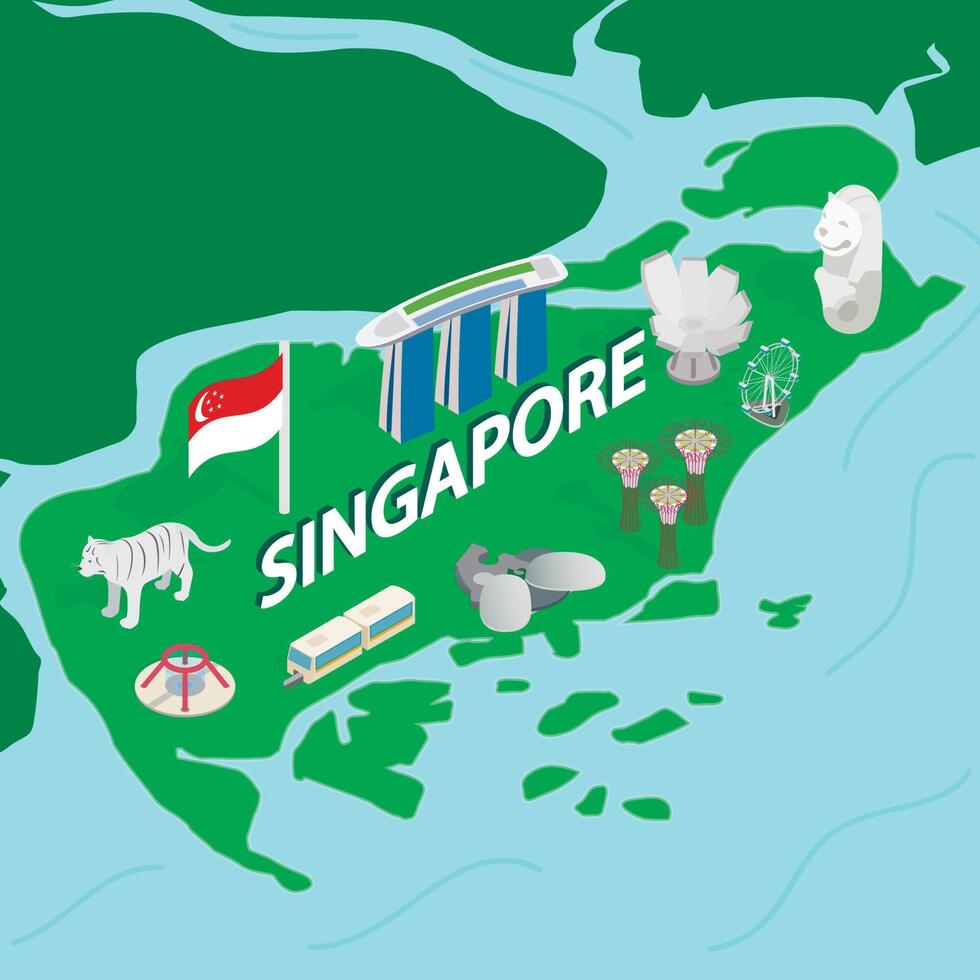 Singapore map, isometric 3d style vector