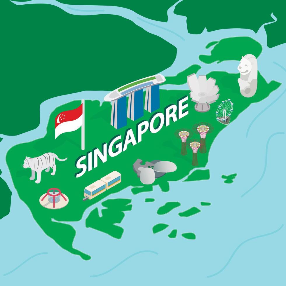 mapa de singapur, estilo isométrico 3d vector