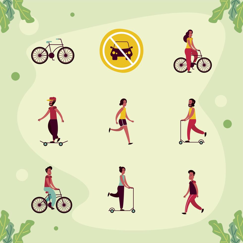 nine car free day icons vector