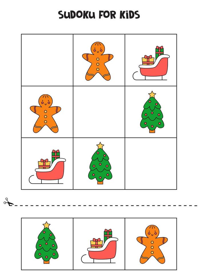 Sudoku game for kids with Christmas pictures. vector