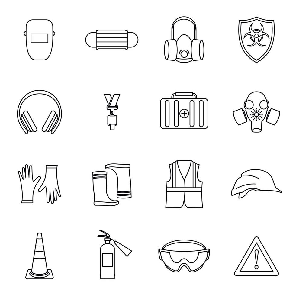 Safety icons set, thin line style vector