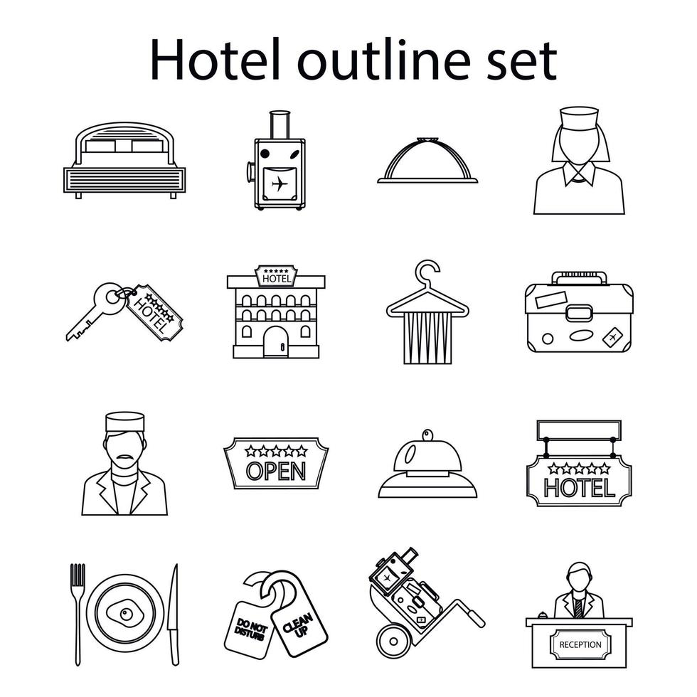 Hotel icons set, outline style vector