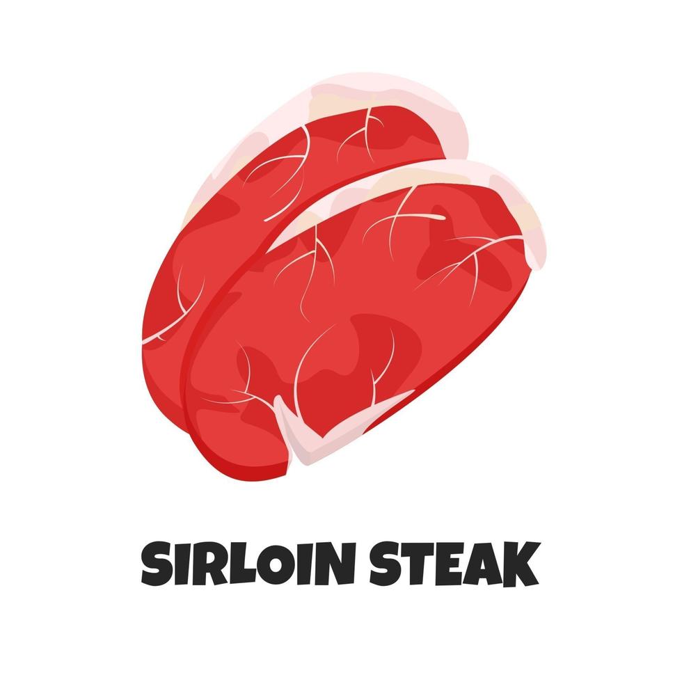 Vector Realistic Illustration of Sirloin Steak. Banner with Steak Silhouette and Text Sirloin Steak. Ingredient of Carnivore Diet in Flat Graphic Style. Concept Design of Farm Product of Picanha Steak