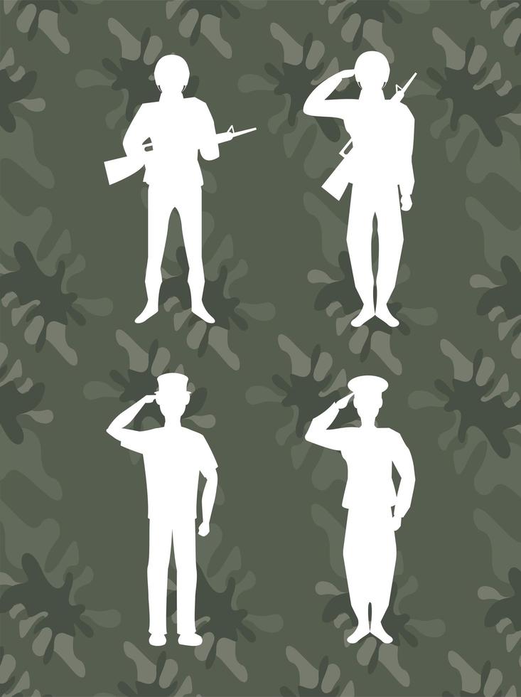 four veterans day silhouettes vector