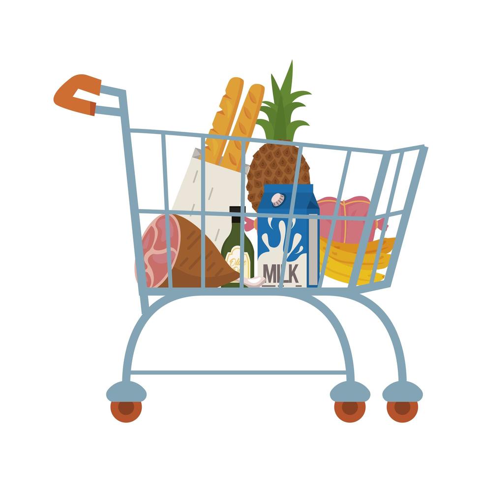 shopping cart with food vector