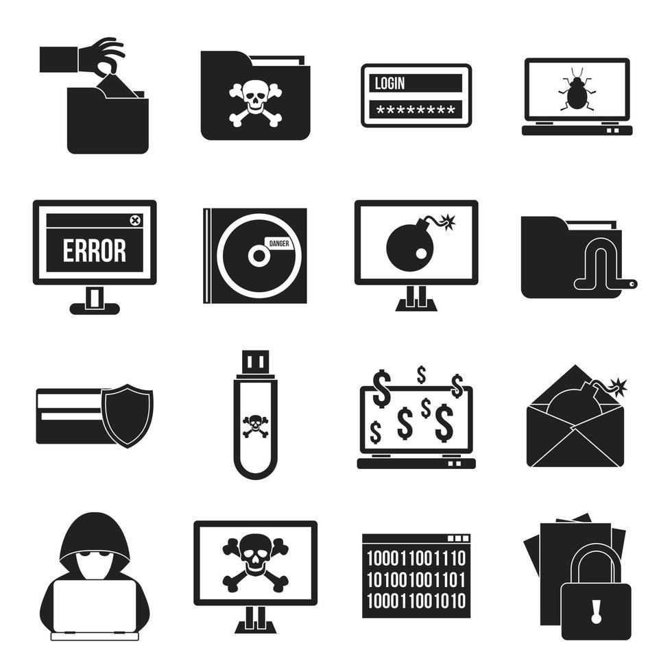 Criminal activity icons set, simple style vector