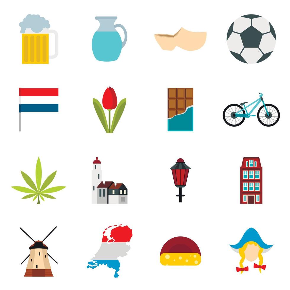 Netherlands icons set, flat style vector