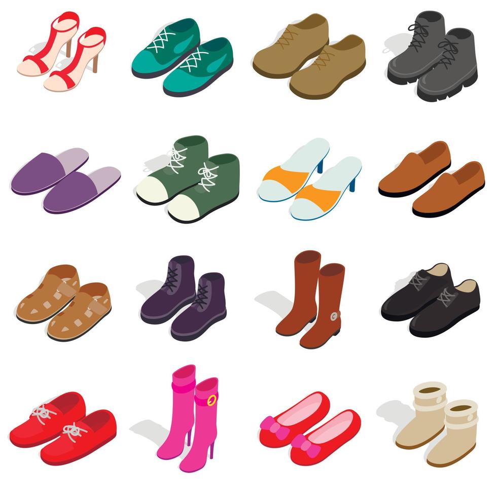 Shoe icons set in isometric 3d style vector