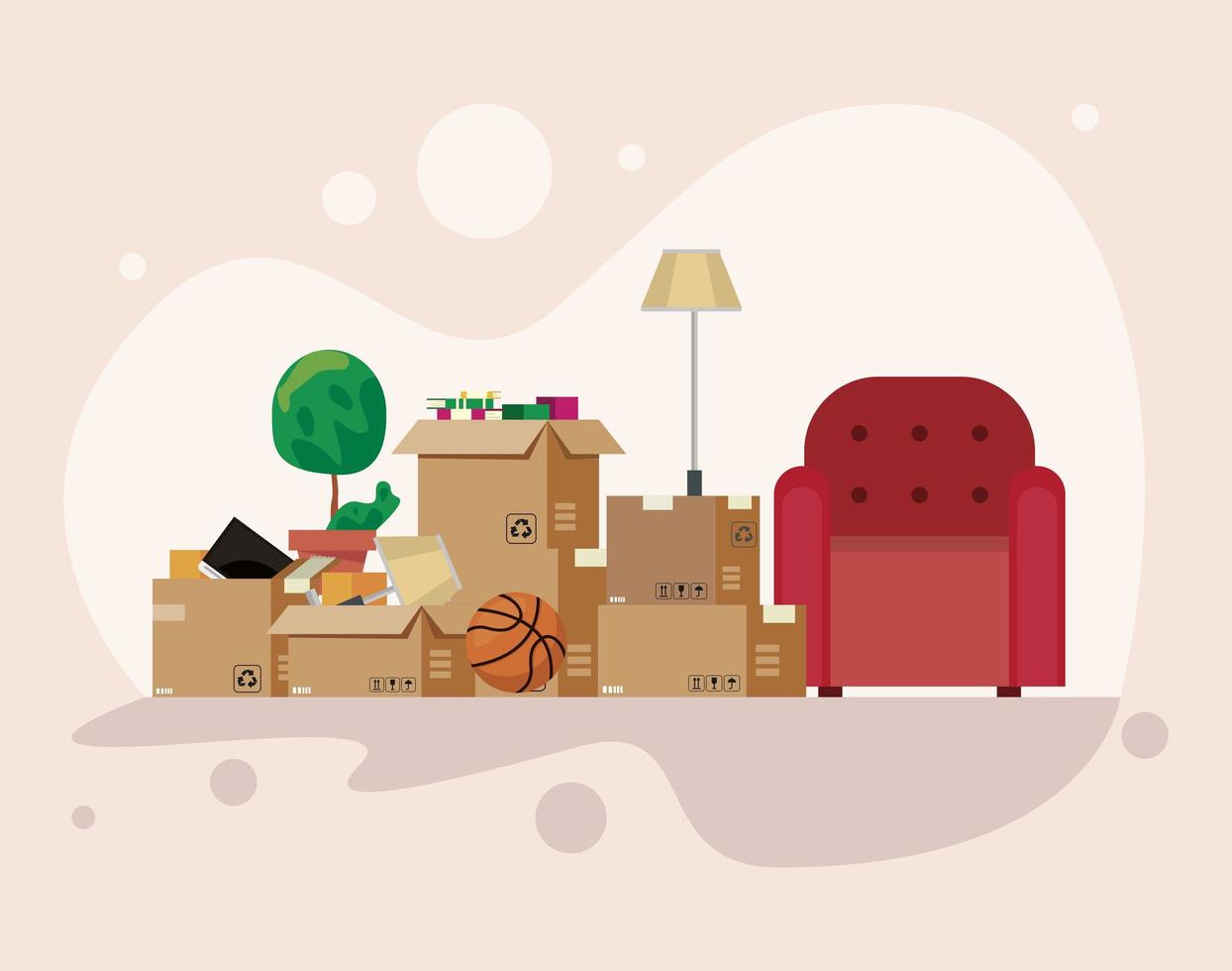 Delivery moving out boxes and chair vector