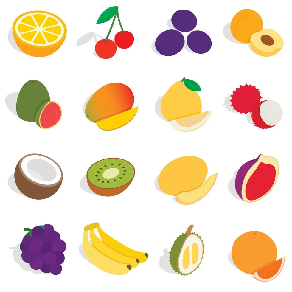 Conjunto de iconos de frutas, estilo isométrico 3d vector