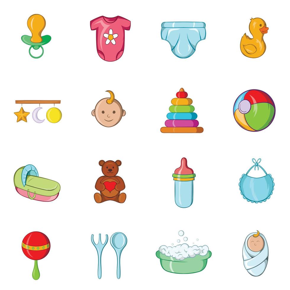 Baby icons set, cartoon style vector