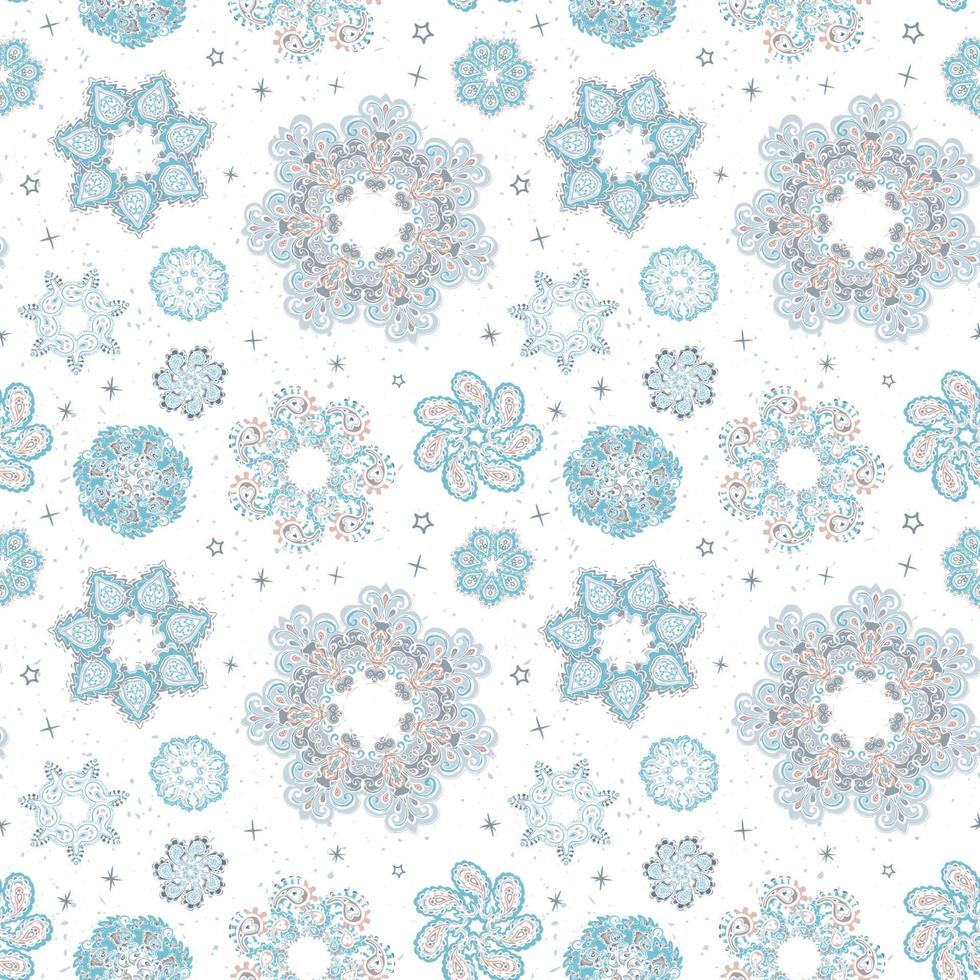 vector patrón transparente moderno con mano colorida dibujar ilustración de copos de nieve. Úselo para papel tapiz, impresión textil, rellenos, página web, texturas superficiales, papel de regalo, diseño de presentación.