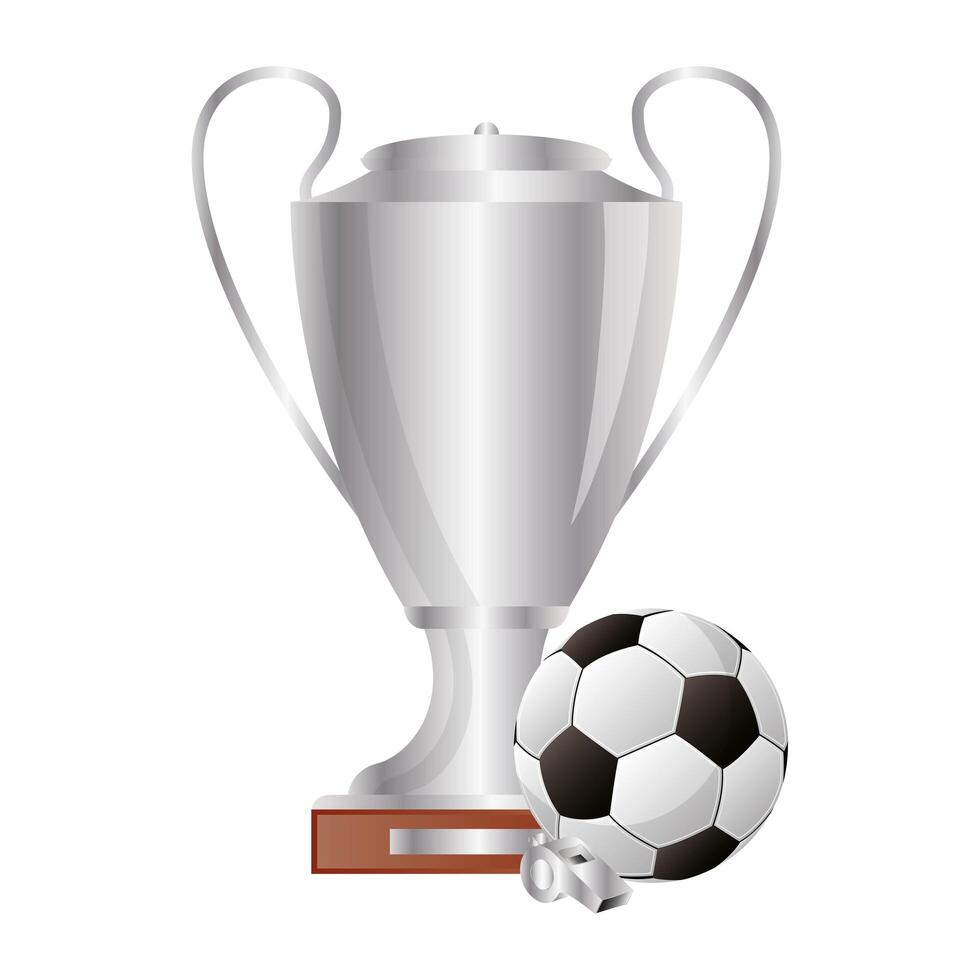 soccer sport balloon football with referee whistle and trophy cup vector